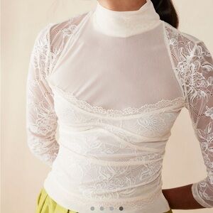 White Lace Mock Neck Women's Top